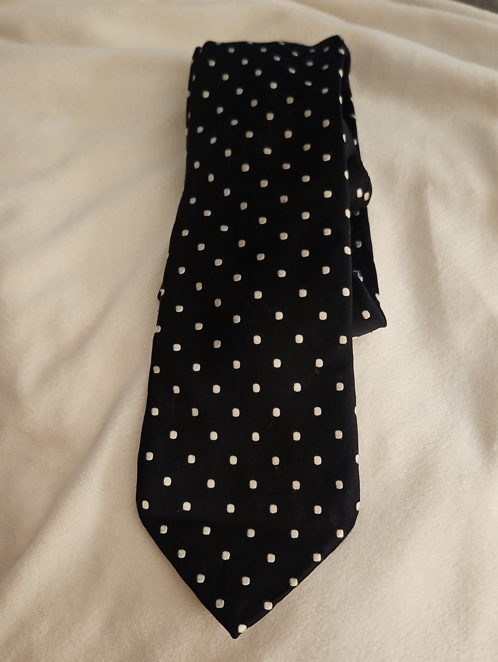 PAUL FREDRICK Black & White Embroidered Polka Dot Silk Tie - Picture 2 of 8